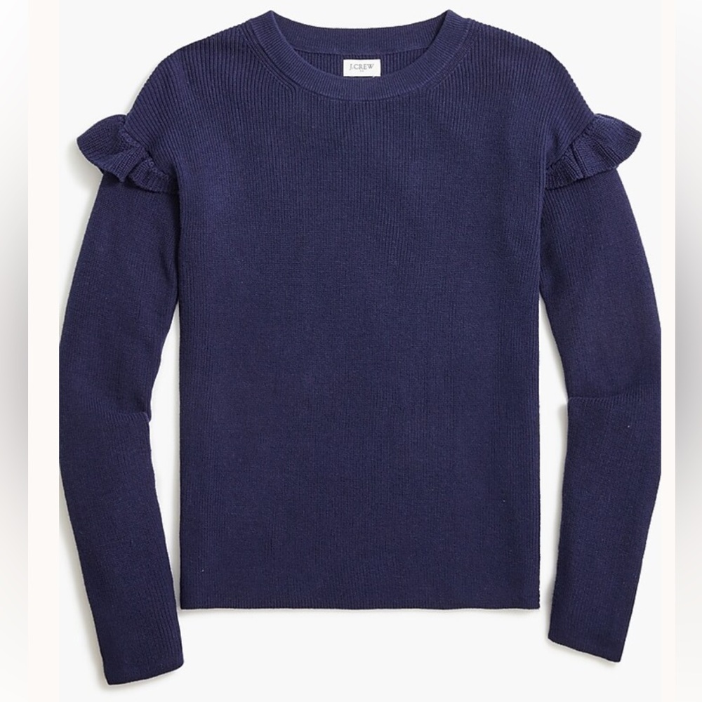 J. Crew Factory Navy Ruffle Crew Neck Sweater